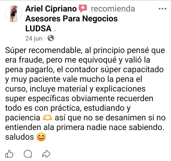 Reseña de Ariel Cipriano en Facebook para LUDSA